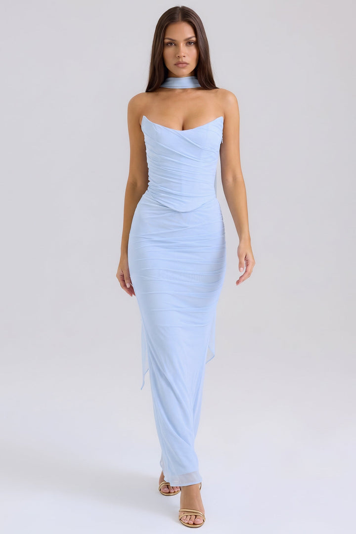 Malu Mesh Maxi Skirt Set - Baby Blue