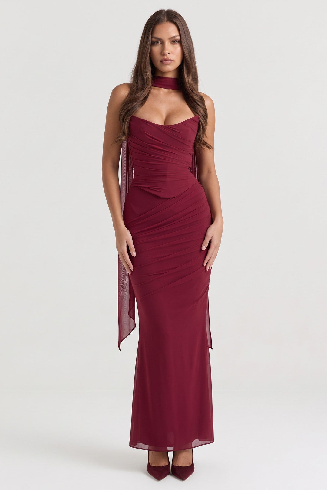 Malu Mesh Maxi Skirt Set - Burgundy