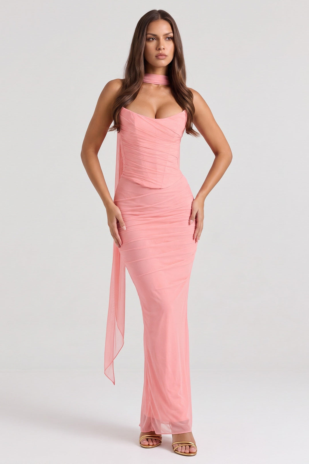Malu Mesh Maxi Skirt Set - Pink