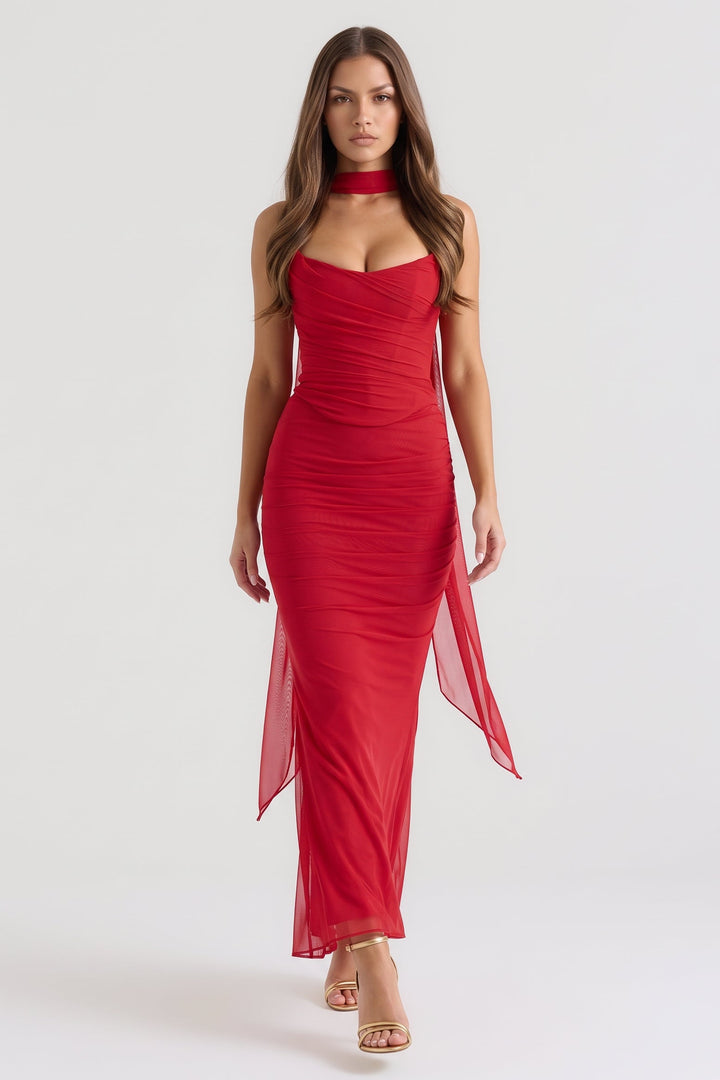 Malu Mesh Maxi Skirt Set - Red