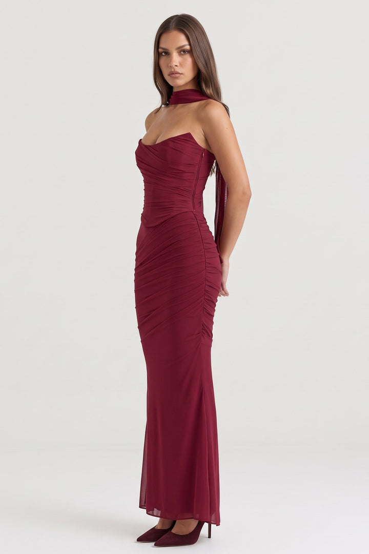 Malu Mesh Maxi Skirt Set - Burgundy