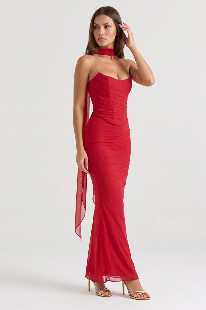 Malu Mesh Maxi Skirt Set - Red