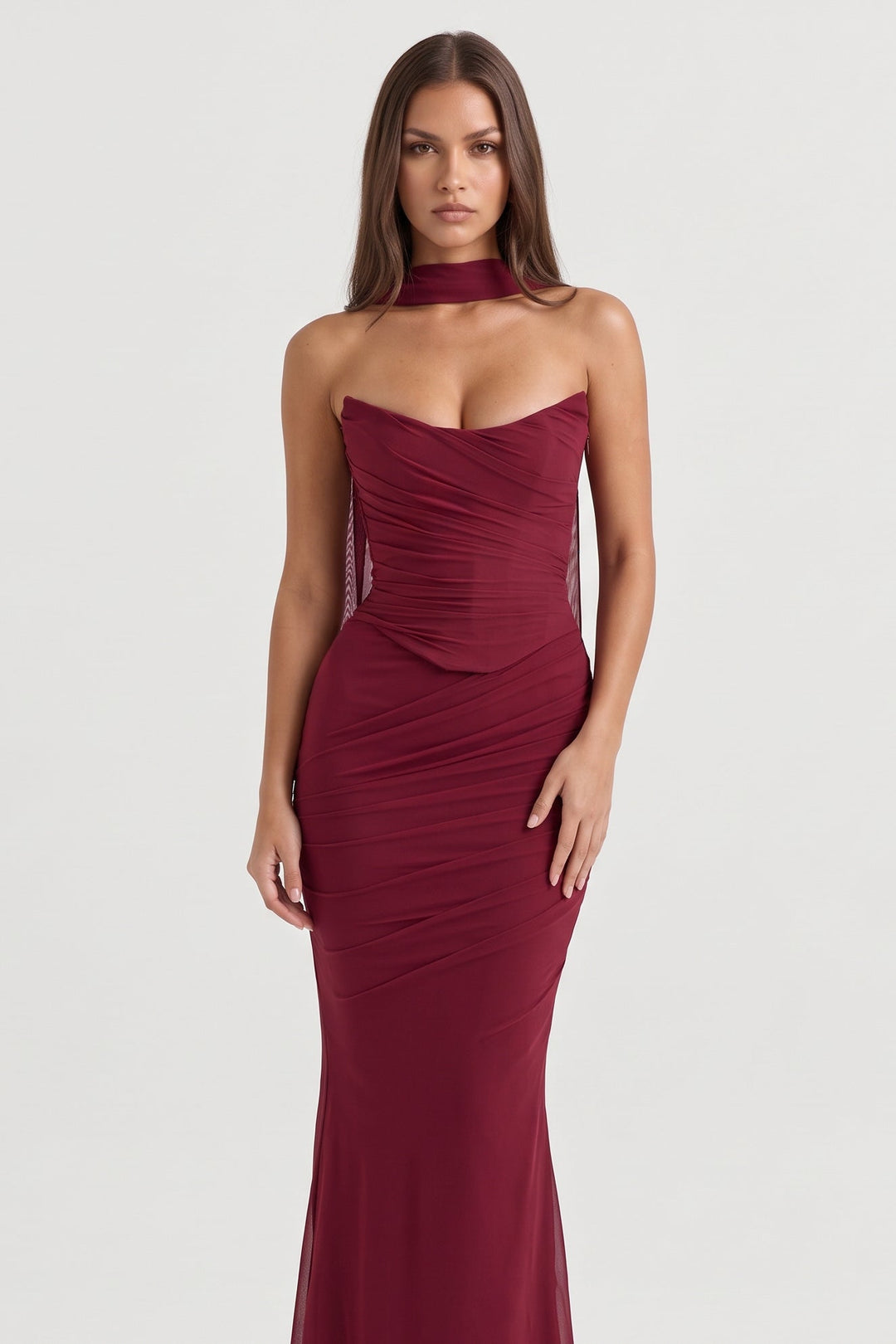 Malu Mesh Maxi Skirt Set - Burgundy