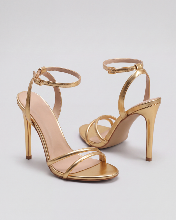 Alara Slim Strap Stiletto Heeled Sandals - Gold