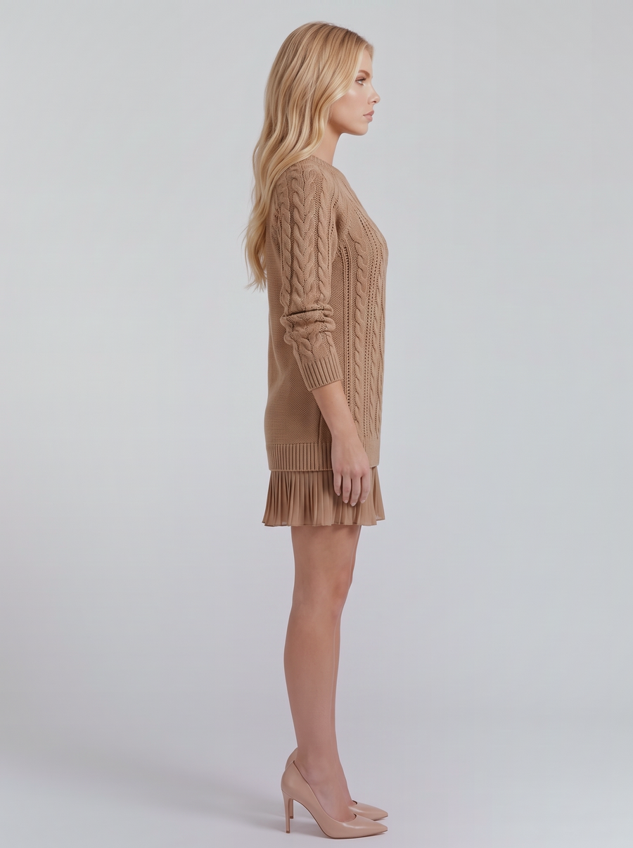 Alba Pleated Mini Dress - Brown