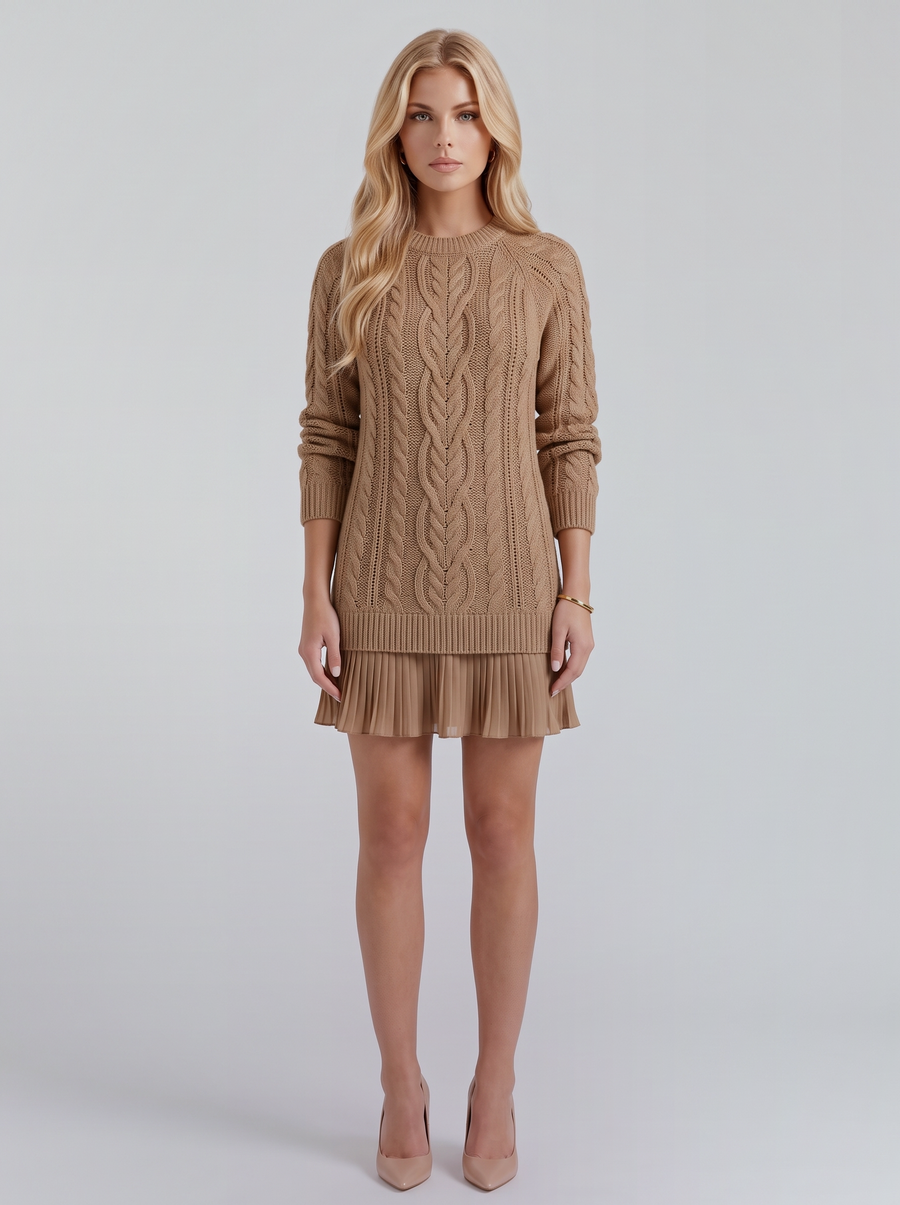 Alba Pleated Mini Dress - Brown