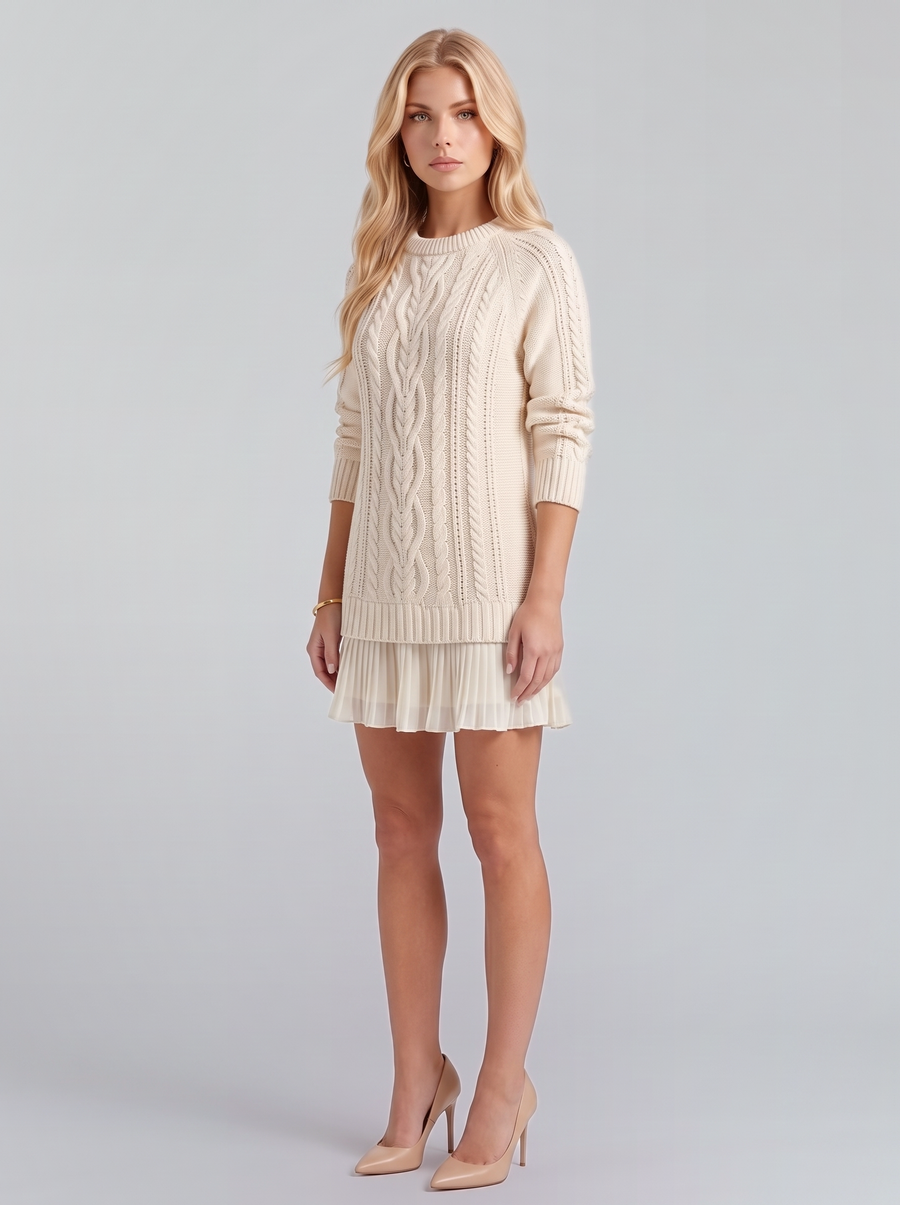 Alba Pleated Mini Dress - Ivory