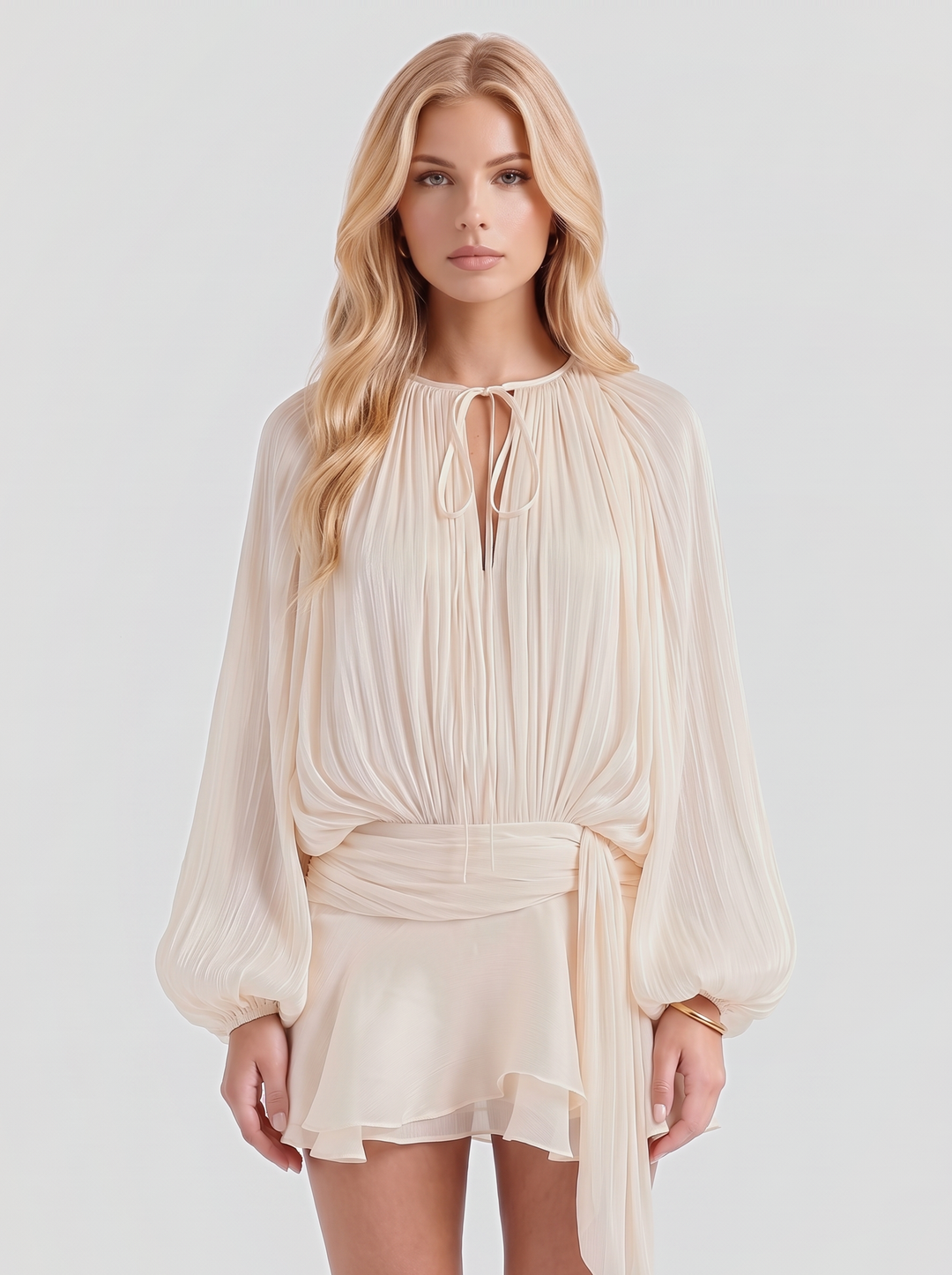 Alexa Blouson Mini Dress - Cream