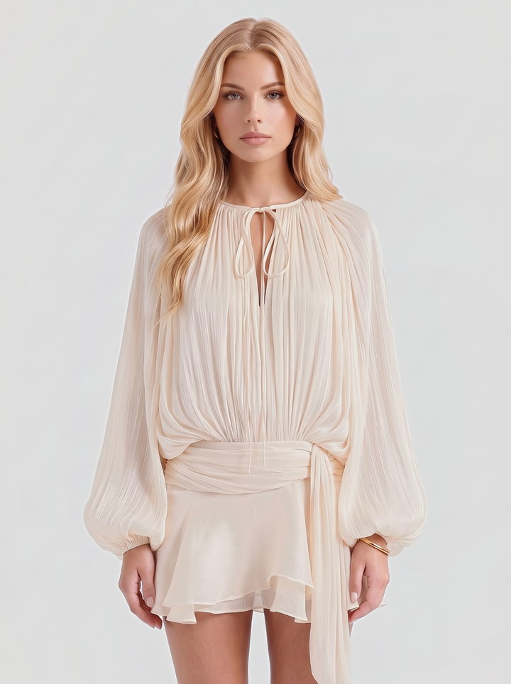 Alexa Blouson Mini Dress - Cream