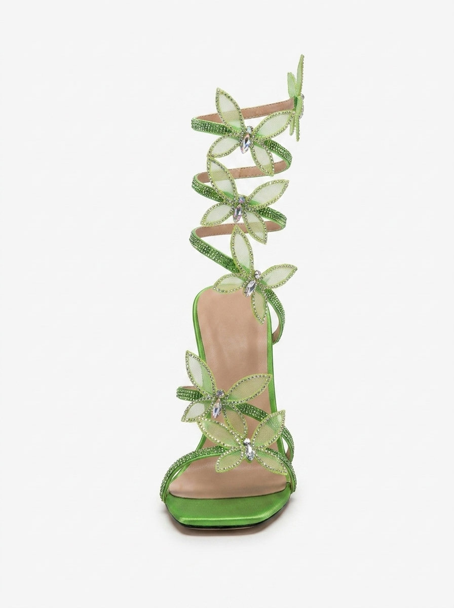 Alexis Butterfly Wrap Strap Stiletto Heeled Sandals - Green