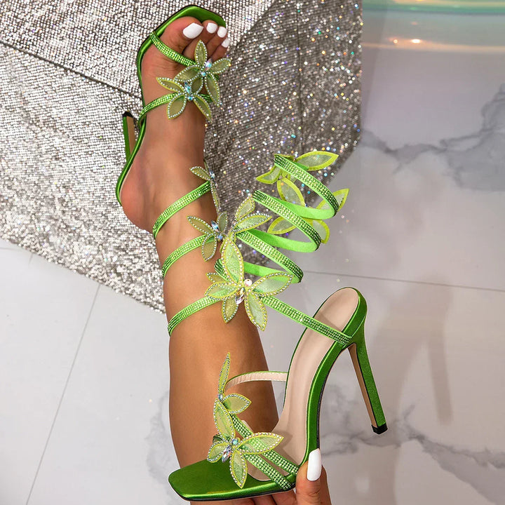 Alexis Butterfly Wrap Strap Stiletto Heeled Sandals - Green