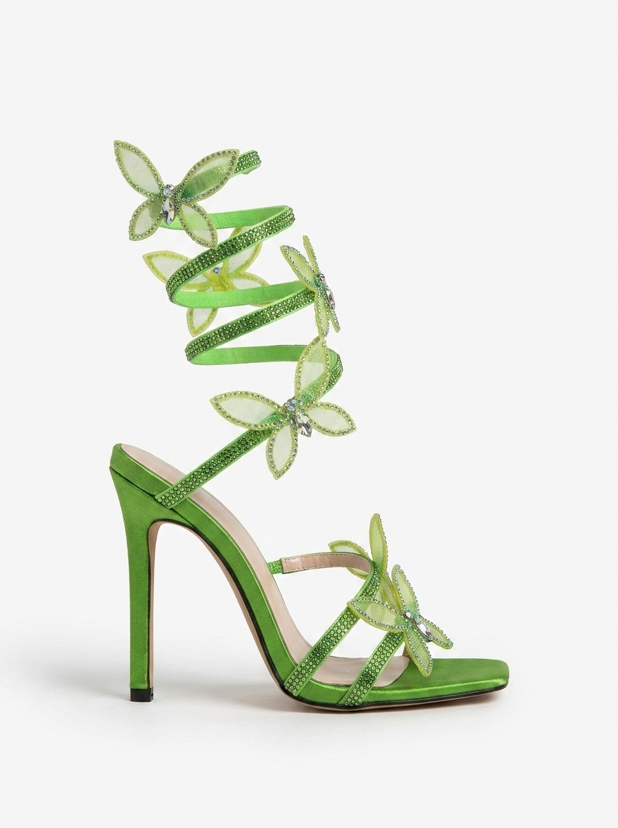 Alexis Butterfly Wrap Strap Stiletto Heeled Sandals - Green