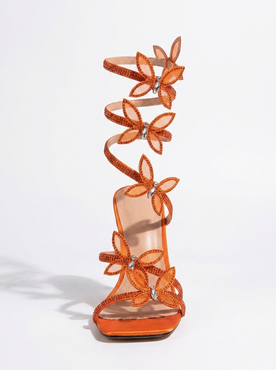 Alexis Butterfly Wrap Strap Stiletto Heeled Sandals - Orange