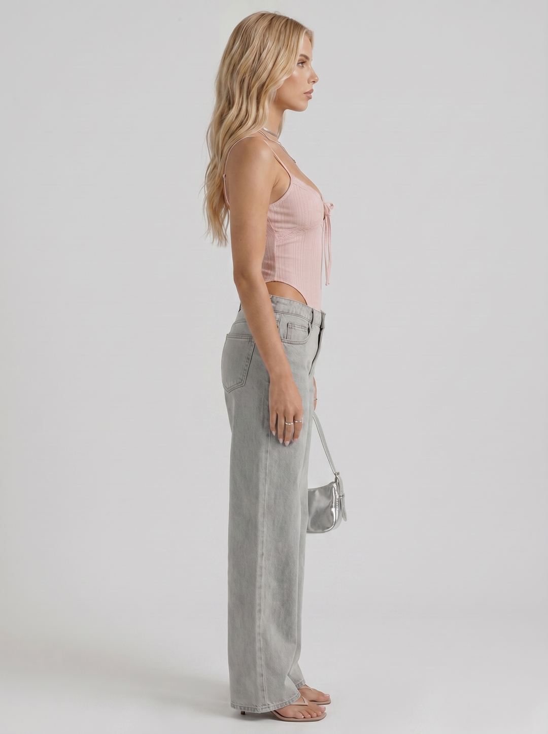 Amelie Bow Detail Wide Leg Jeans - Blue