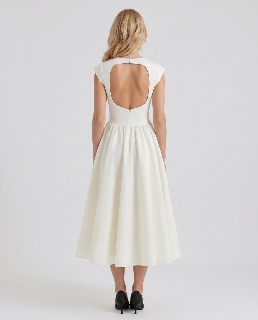 Anna Flare Midi Dress - White