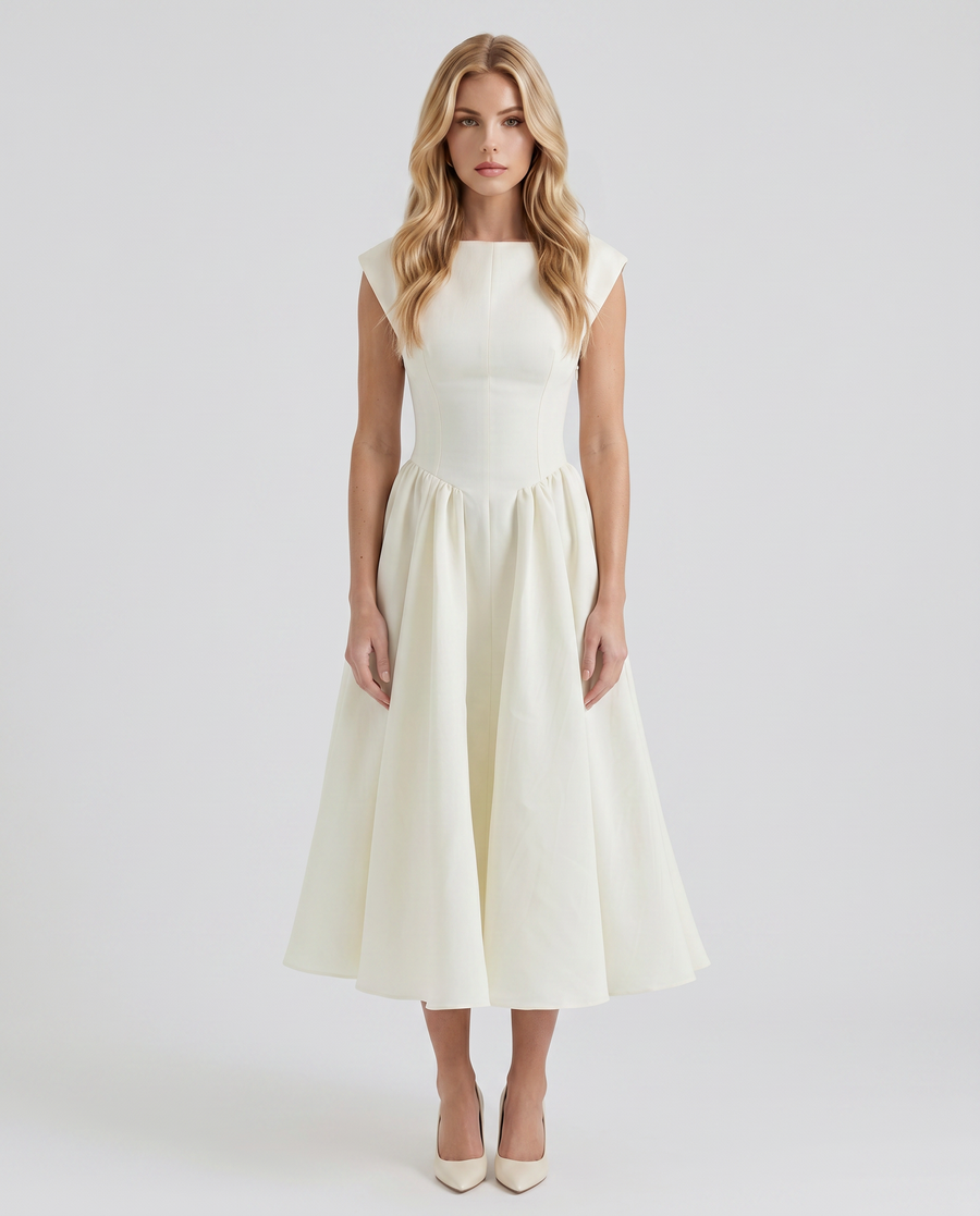Anna Flare Midi Dress - White