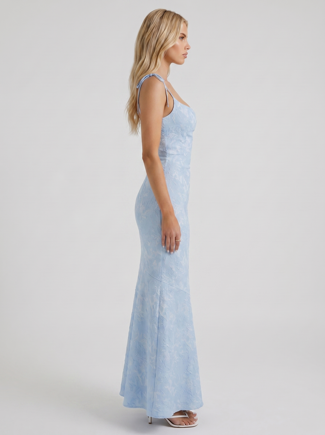 Aria Cowl Neck Textured Satin Bodycon Maxi Dress - Blue