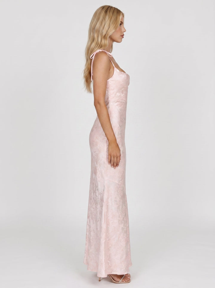 Aria Cowl Neck Textured Satin Bodycon Maxi Dress - Blush