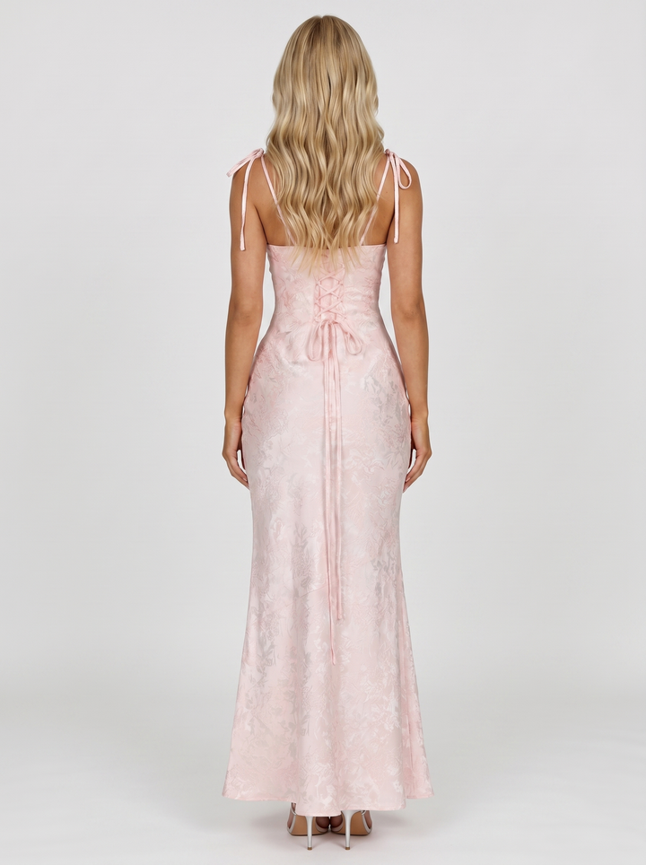 Aria Cowl Neck Textured Satin Bodycon Maxi Dress - Blush
