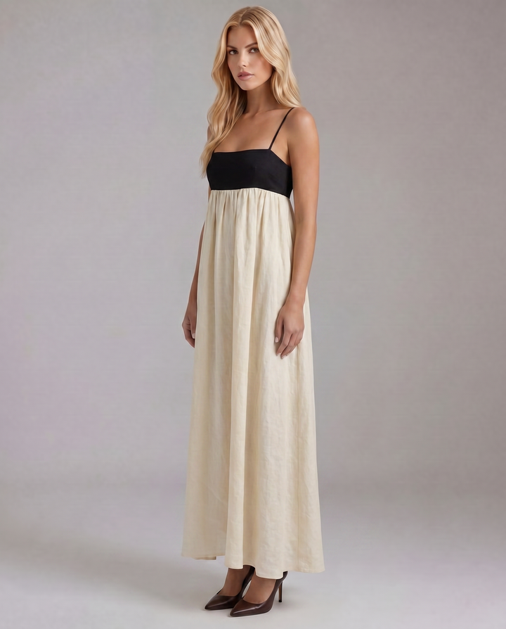 Aria Patchwork Slip Maxi Dress - Black &amp; White