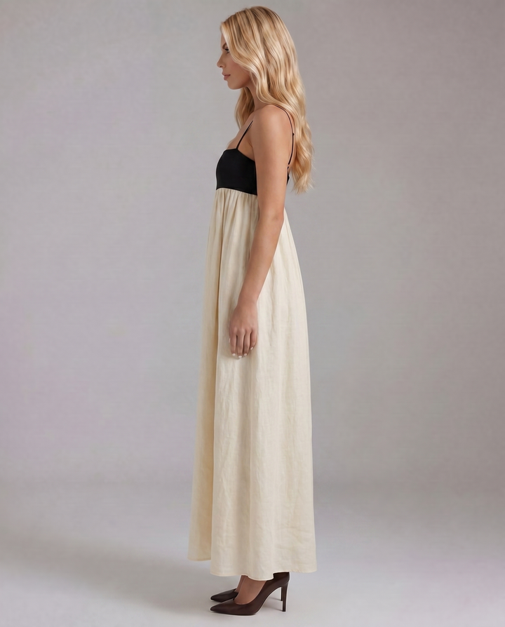 Aria Patchwork Slip Maxi Dress - Black &amp; White