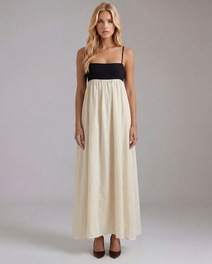 Aria Patchwork Slip Maxi Dress - Black &amp; White