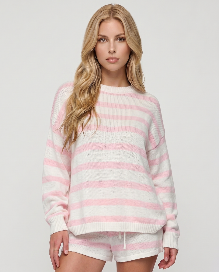 Ashley Striped Shorts Set - Light Pink