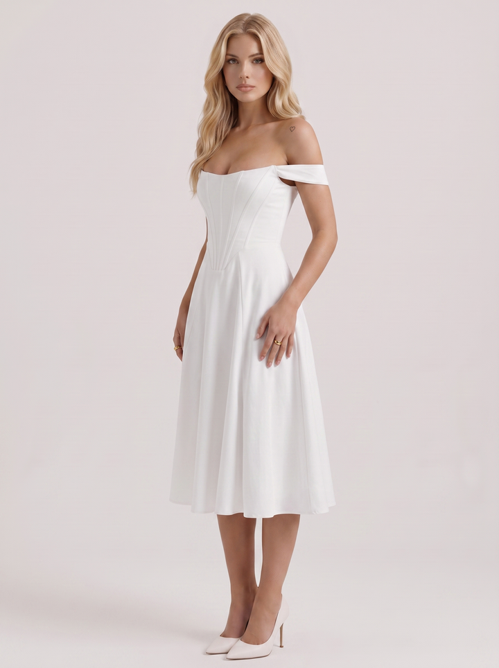 Astra Corset Midi Dress - White