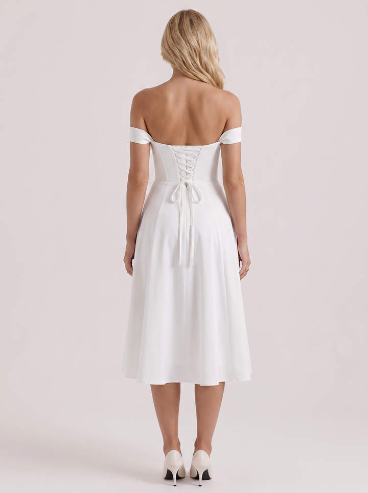 Astra Corset Midi Dress - White