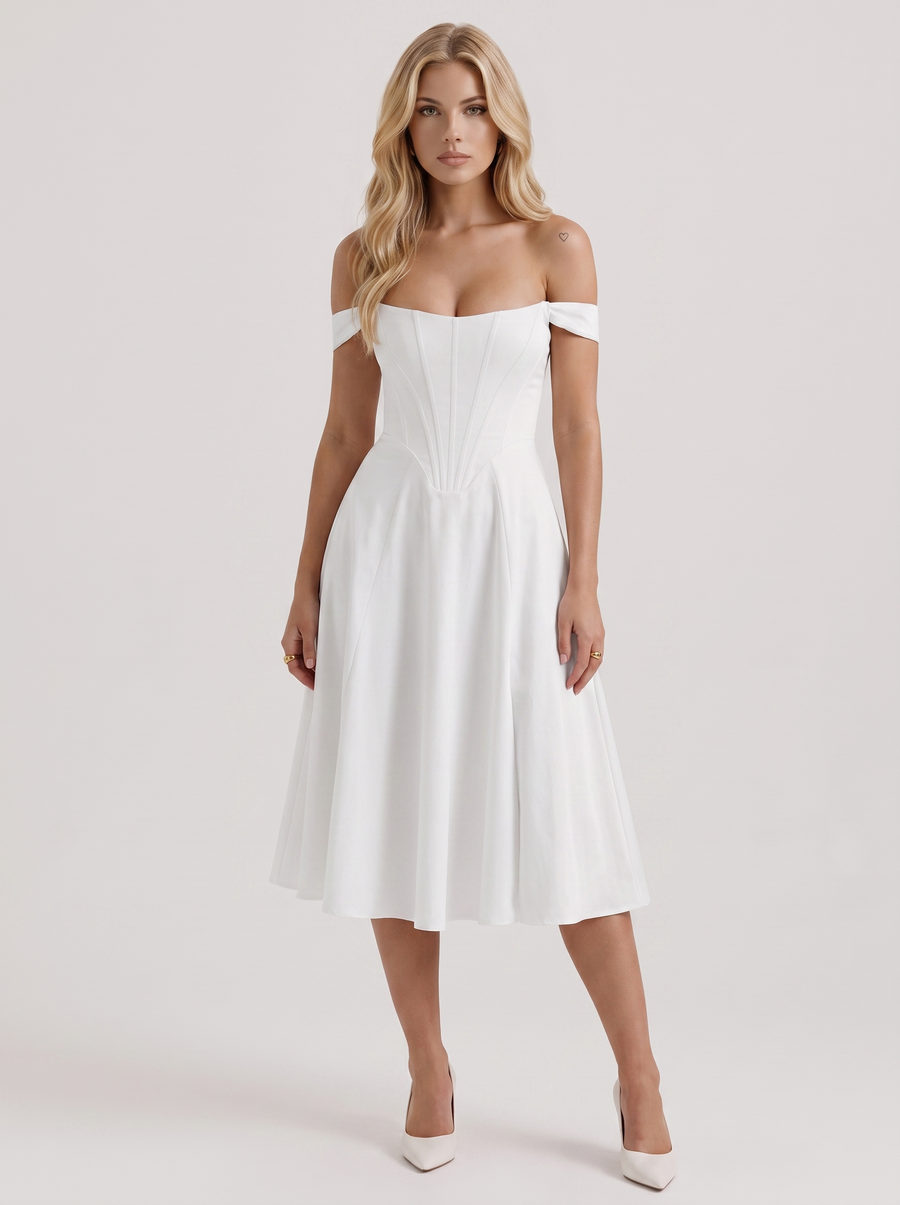 Astra Corset Midi Dress - White