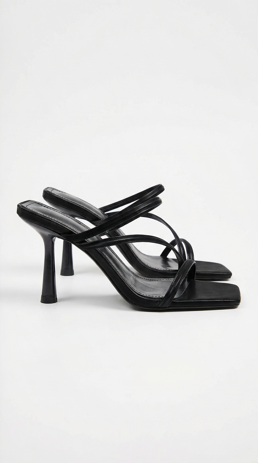 Aubrey Cross Strap Square Toe Mule Heel Sandals - Black