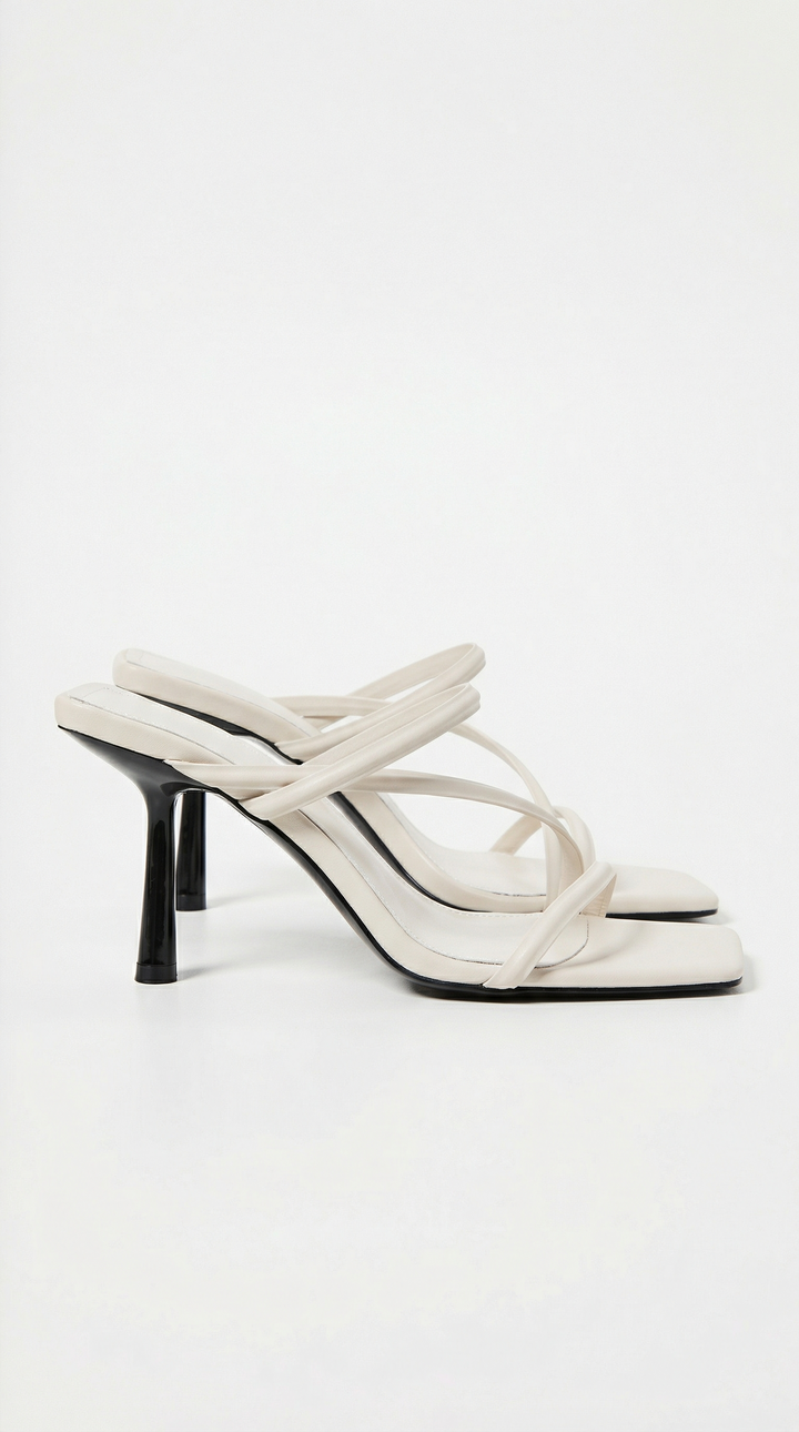 Aubrey Cross Strap Square Toe Mule Heel Sandals - Cream