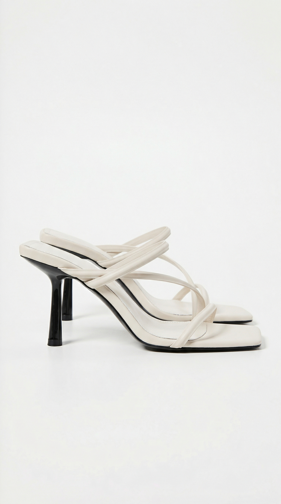 Aubrey Cross Strap Square Toe Mule Heel Sandals - Cream