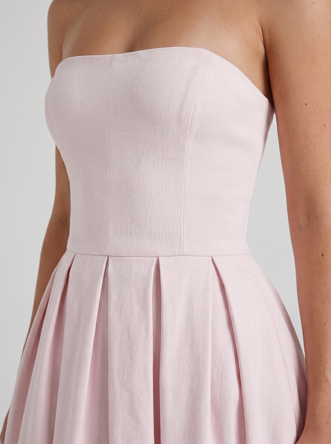 Audrey Strapless Pleated A Line Midi Dress - Blush