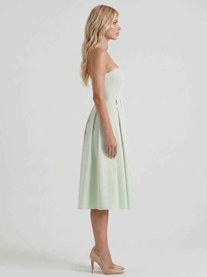 Audrey Strapless Pleated A Line Midi Dress - Mint