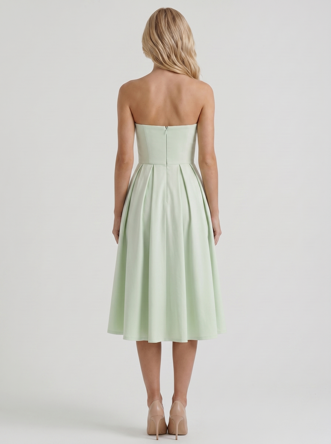 Audrey Strapless Pleated A Line Midi Dress - Mint