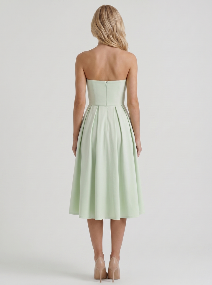 Audrey Strapless Pleated A Line Midi Dress - Mint