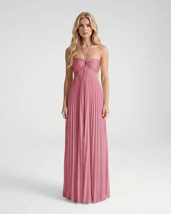 Aurora Pleated Cutout Maxi Dress - Pink