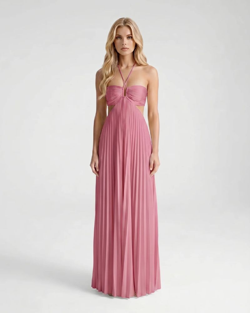 Aurora Pleated Cutout Maxi Dress - Pink