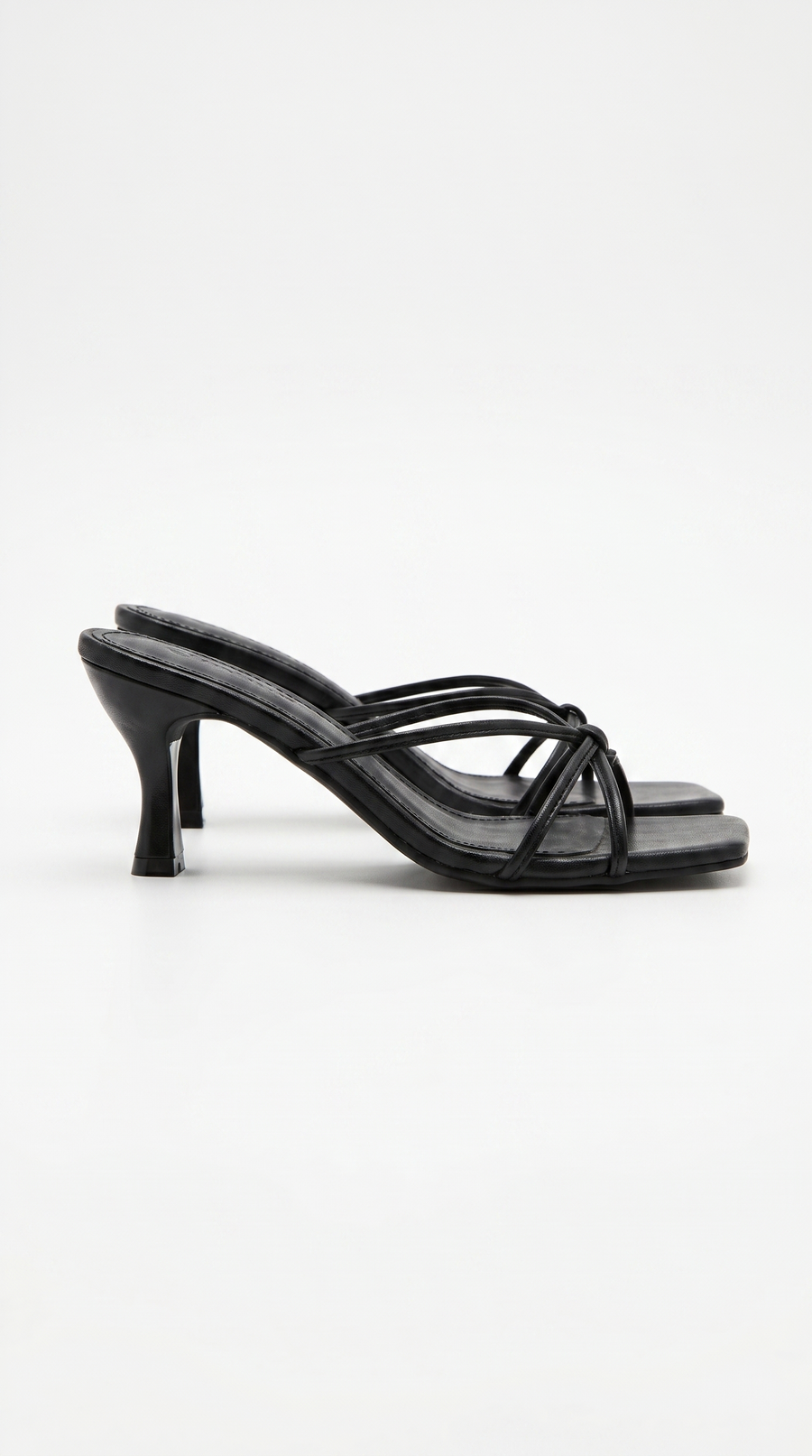Avery Strappy Square Toe Mule Heel Sandals - Black