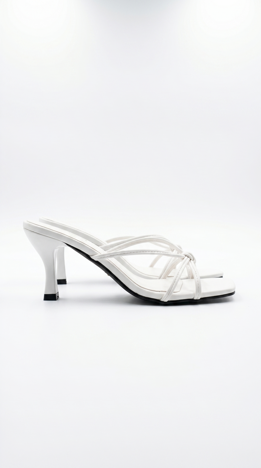 Avery Strappy Square Toe Mule Heel Sandals - White