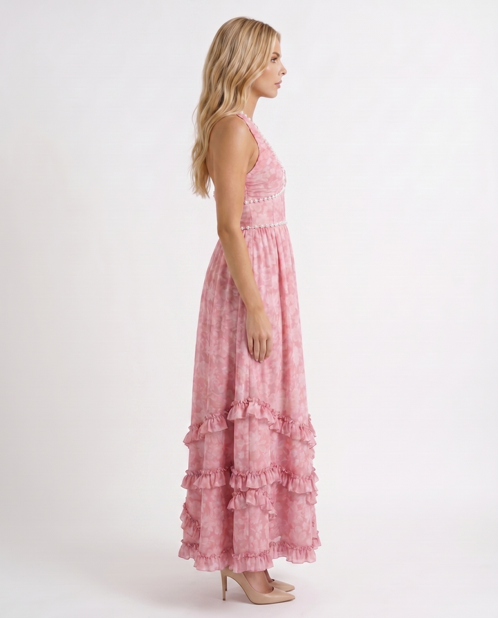 Bianca Ruffle Maxi Dress - Blush Petal
