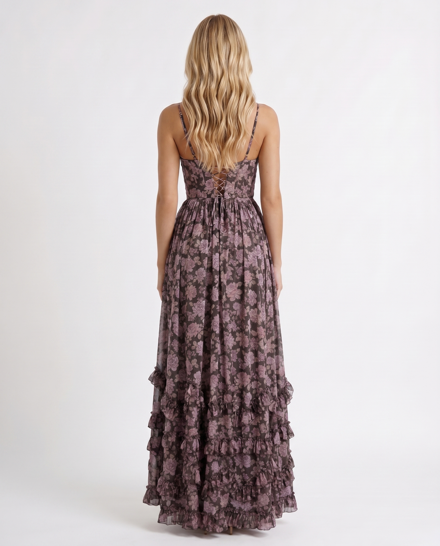 Bianca Ruffle Maxi Dress - Midnight Bloom
