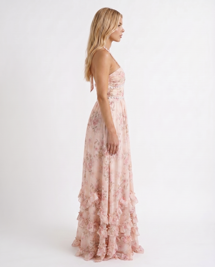 Bianca Ruffle Maxi Dress - Pink