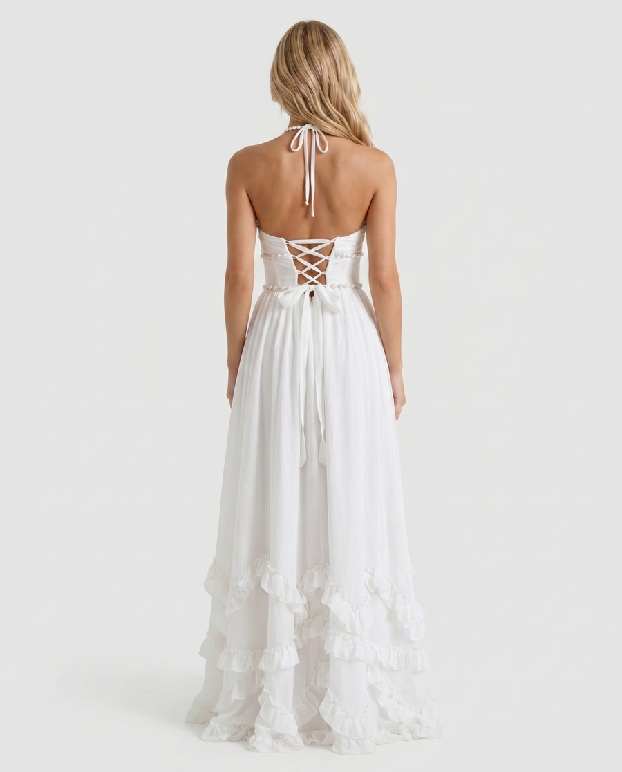 Bianca Ruffle Maxi Dress - Powder Bloom