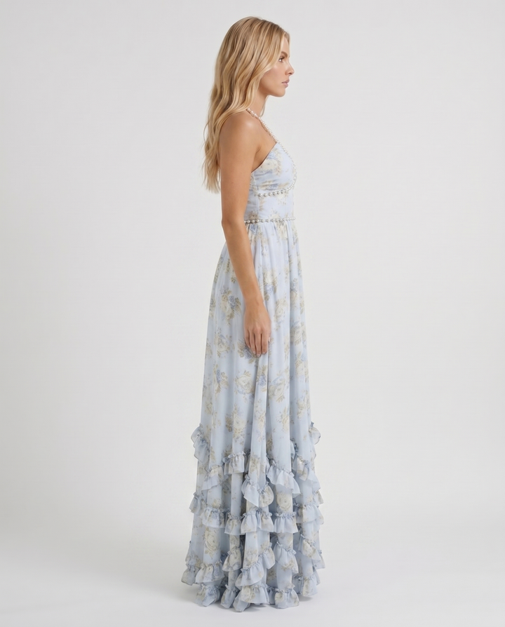 Bianca Ruffle Maxi Dress - Sky Blue