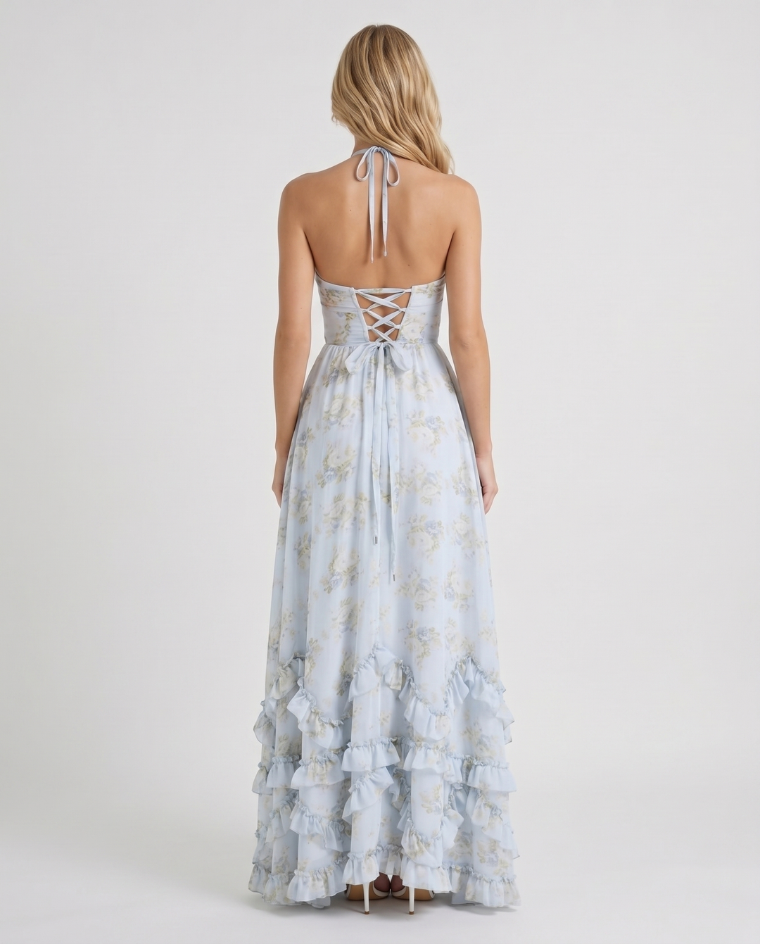 Bianca Ruffle Maxi Dress - Sky Blue