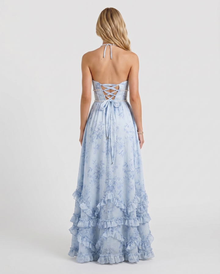 Bianca Ruffle Maxi Dress - Sky Whisper