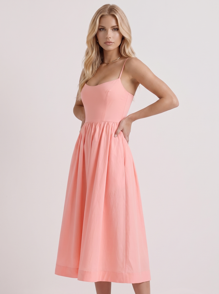 Birdie Flare Midi Dress - Pink