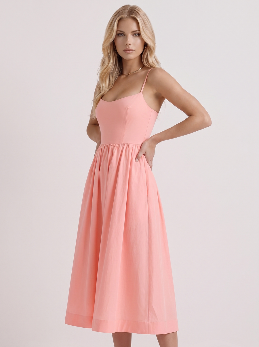 Birdie Flare Midi Dress - Pink